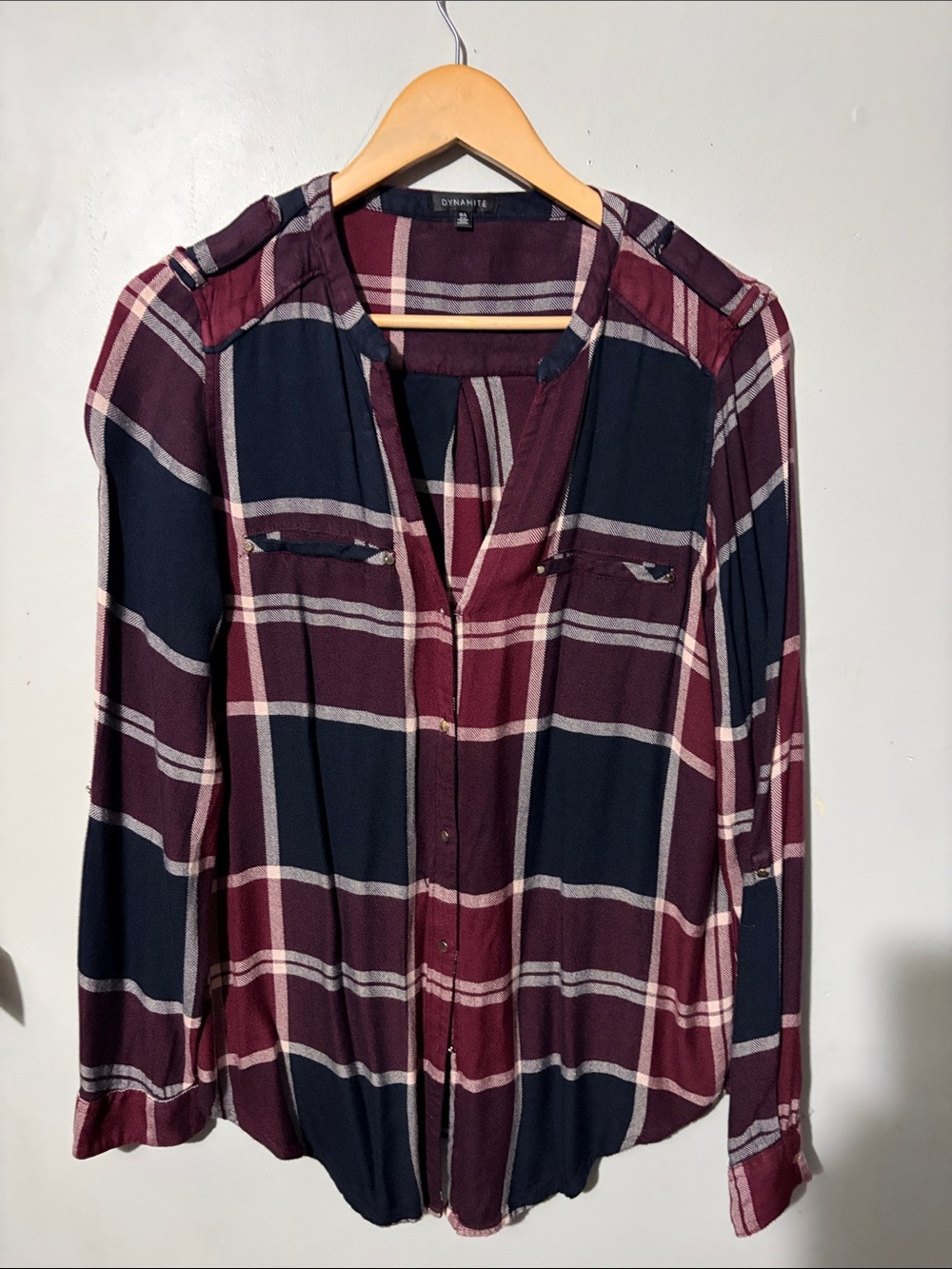Dynamite Burgundy & Navy Plaid Button-Down Shirt